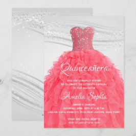Elegant Quinceañera Pink Gown Einladungen