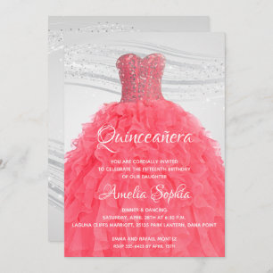 Elegant Quinceañera Pink Gown Einladungen