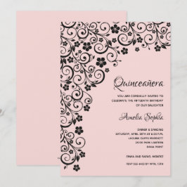 Elegant Quinceañera Schwarz und Rosa Einladungen