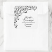 Elegant Quinceañera Schwarz und Weiß Quadratischer Aufkleber (Tasche)