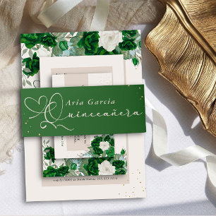 Elegant Quinceanera Script Emerald Green Einladungsbanderole