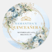 Elegant Quinceañera Sticker Blue Gold Greenery (Vorderseite)