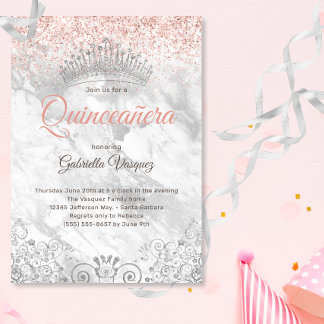 Elegant Quinceañera Tiara Pink Glitzer Party Einladung