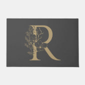 Elegant R Boho Floral Monogram Initial Gray Gold Fußmatte (Vorderseite)