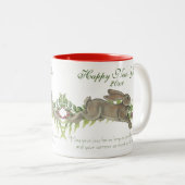 Elegant Rabbit Bunny Green New Year Wish, Date Zweifarbige Tasse (VorderseiteRechts)