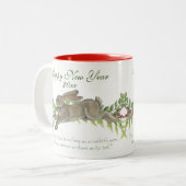 Elegant Rabbit Bunny Green New Year Wish, Date Zweifarbige Tasse (Vorderseite Links)
