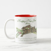 Elegant Rabbit Bunny Green New Year Wish, Date Zweifarbige Tasse (Links)