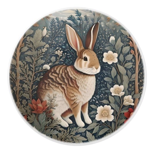 Elegant Rabbit Framed By Flowers and Leaves Keramikknauf (Vorderseite)