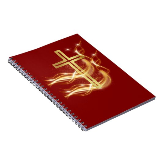 Elegant Radiant Golden Cross on Deep Red Notebook Notizblock (Rechte Seite)