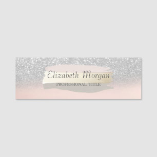 Elegant, Rahmen, Silber-Glitzer, Pinselstriche Namensschild