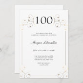 Elegant Rahmen White Gold 100. Geburtstag Einladung (Vorne/Hinten)