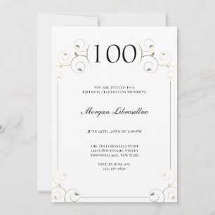 Elegant Rahmen White Gold 100. Geburtstag Einladung