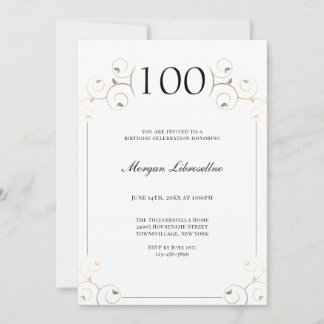 Elegant Rahmen White Gold 100. Geburtstag Einladung