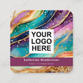 Elegant Rainbow Agate gold Glitter & QR Code Logo Quadratische Visitenkarte (Vorderseite)
