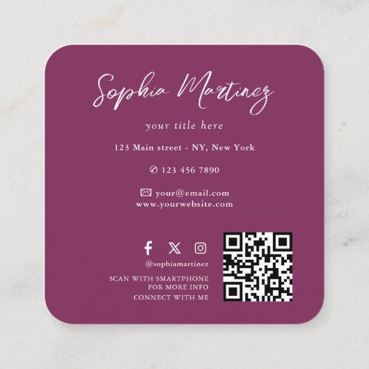 Elegant Rainbow Agate gold Glitter & QR Code Logo Quadratische Visitenkarte (Rückseite)