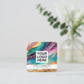 Elegant Rainbow Agate gold Glitter & QR Code Logo Quadratische Visitenkarte (Stehend Vorderseite)