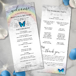 Elegant Rainbow Blue Butterfly Wedding Programs Einladung