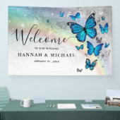 Elegant Rainbow Blue Butterfly Wedding Willkommen Banner (Messe)