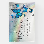 Elegant Rainbow Blue Butterfly Wedding Willkommen Banner (Vertikal)