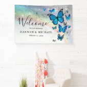Elegant Rainbow Blue Butterfly Wedding Willkommen Banner (InSitu)