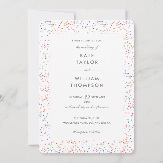Elegant Rainbow Confetti Foto Wedding Einladung (Vorderseite)