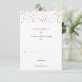 Elegant Rainbow Confetti Wedding RSVP Karte (Stehend Vorderseite)