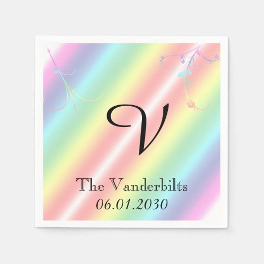 Elegant Rainbow Floral Monogram Wedding Serviette (Vorderseite)
