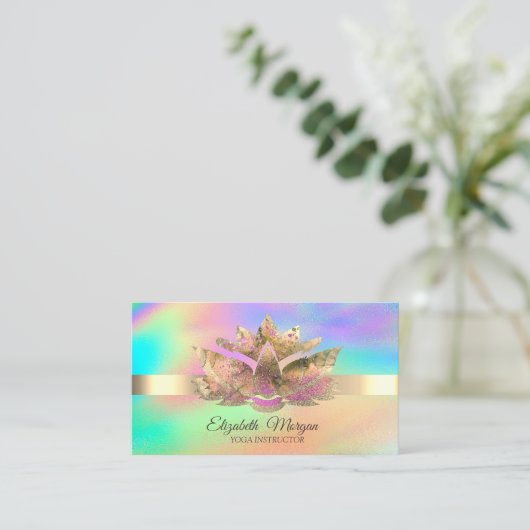 Elegant Rainbow Holographic, Gold Lotus Visitenkarte (Stehend Vorderseite)