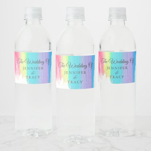 Elegant Rainbow LGBTQ Wedding Personalisiert Mini Wasserflaschenetikett (Flaschen)