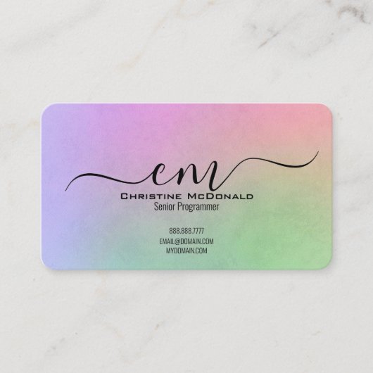 Elegant Rainbow Monogram Business Cards - Rounded Visitenkarte (Vorderseite)