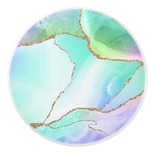 Elegant Rainbow Pastel Geode Agate Geode Gray Keramikknauf (Vorderseite)