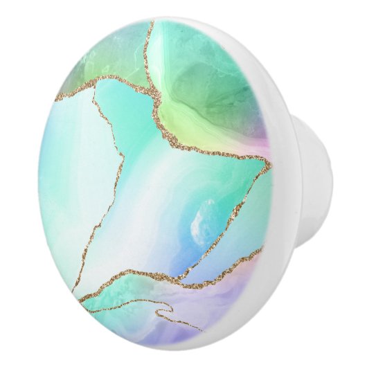 Elegant Rainbow Pastel Geode Agate Geode Gray Keramikknauf (Rechts)