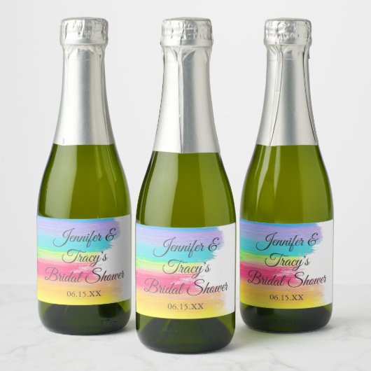 Elegant Rainbow Personalized Bridal Shower Mini Schaumweinetikett (Flaschen)