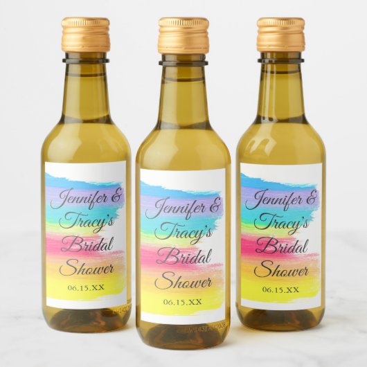 Elegant Rainbow Personalized Bridal Shower Mini Weinetikett (Flaschen)