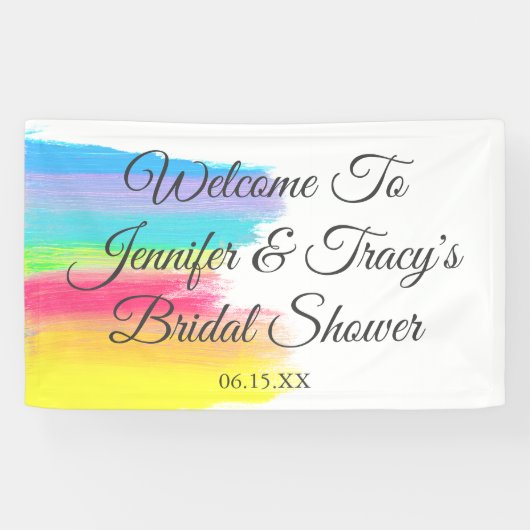 Elegant Rainbow Personalized Lesbian Bridal Shower Banner (Horizontal)