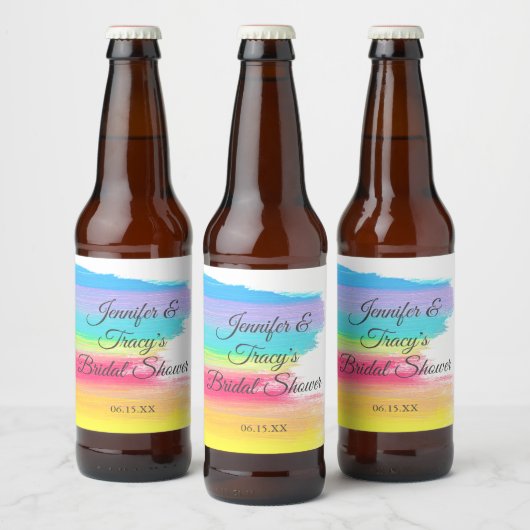 Elegant Rainbow Personalized Lesbian Bridal Shower Bierflaschenetikett (Flaschen)