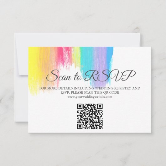 Elegant Rainbow Wedding Website QR Code RSVP Karte (Vorderseite)