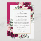 Elegant Raspberry Blush Pink Elfenbeinblütenhochze Einladung (Vorne/Hinten)