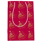 Elegant Raspberry Red Gold Foil Christmas Tree Mittlere Geschenktüte (Vorderseite)