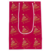 Elegant Raspberry Red Gold Foil Christmas Tree Mittlere Geschenktüte (Rückseite)