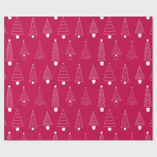 Elegant Raspberry Red White Christmas Pine Tree Geschenkpapier (Flach)