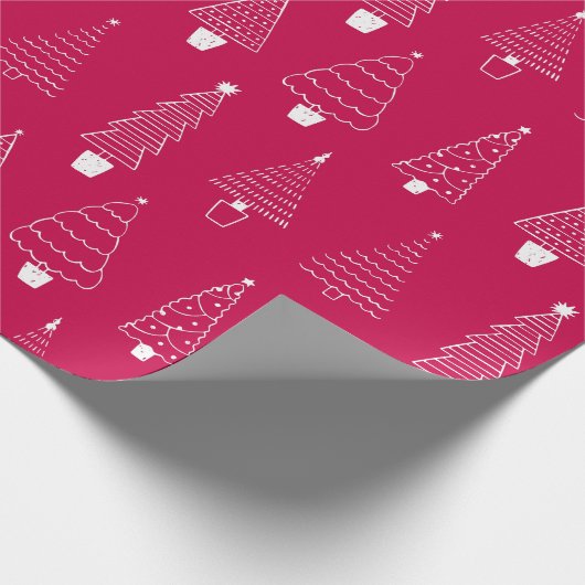 Elegant Raspberry Red White Christmas Pine Tree Geschenkpapier (Ecke)