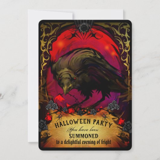 Elegant Raven Halloween-Party Einladung (Vorderseite)