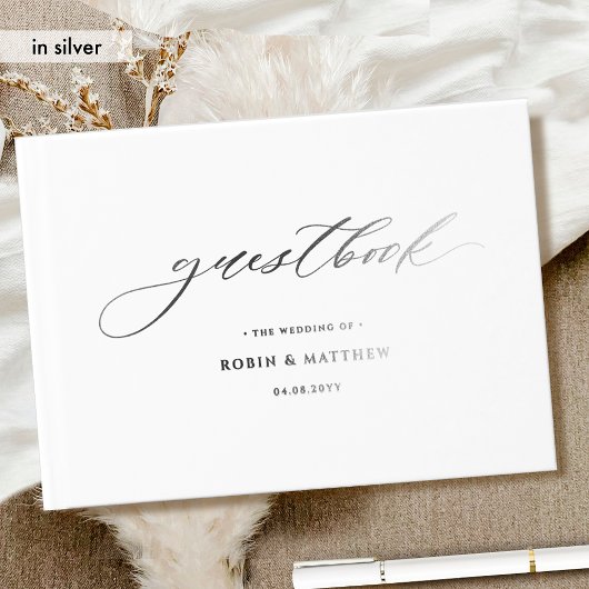 Elegant Real Foil Calligraphy Wedding Gästebuch