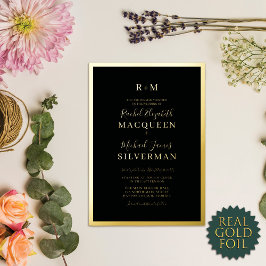 Elegant Real Gold dick Border Black Wedding Folieneinladung