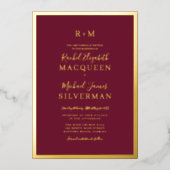 Elegant Real Gold dick Border Burgundy Wedding Folieneinladung (Vorderseite)