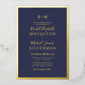 Elegant Real Gold dick Border Navy Blue Wedding Folieneinladung (Vorderseite)