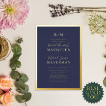 Elegant Real Gold dick Border Navy Blue Wedding