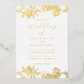 Elegant Real Gold Foil Bloral Schnappschuss Hochze Folieneinladung (Vorderseite)