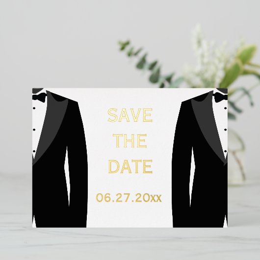 Elegant Real Gold Foil Gay Wedding retten das Datu Folieneinladung (Stehend vorne)
